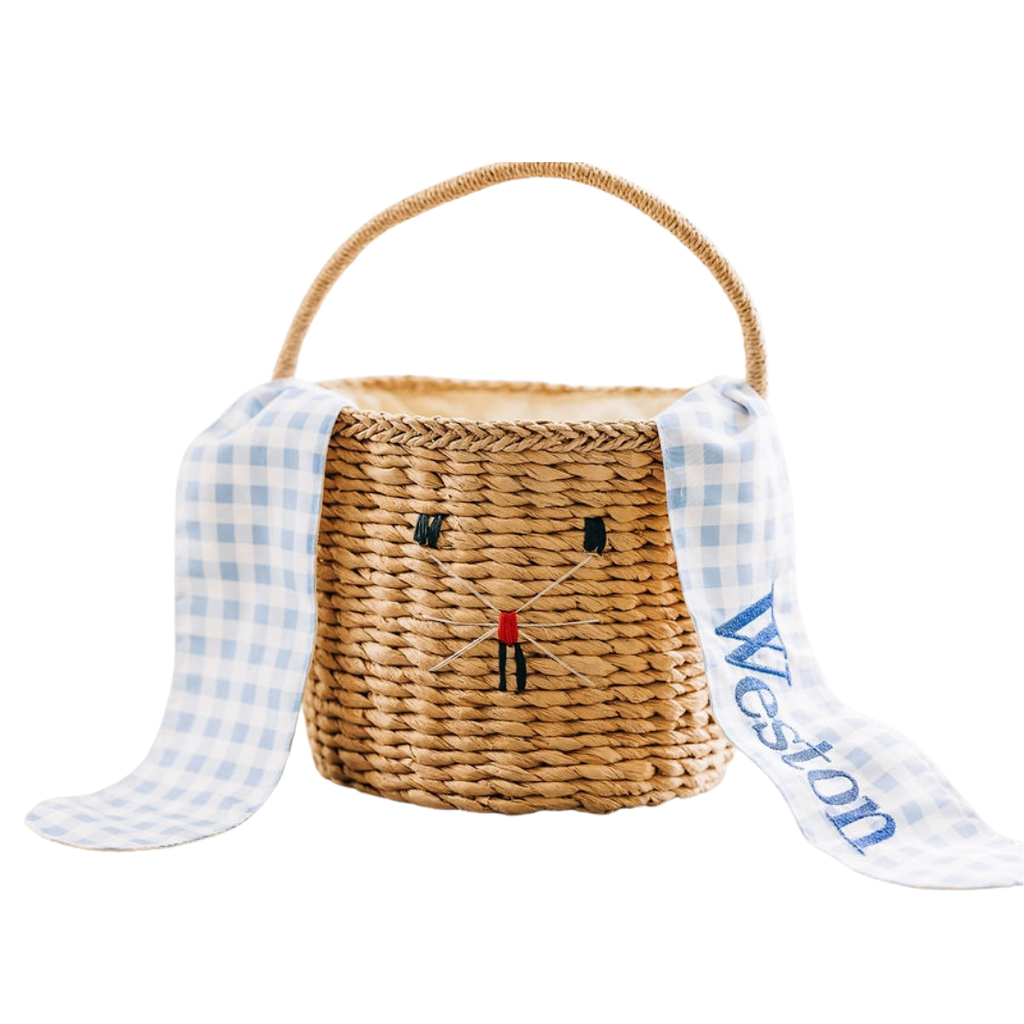 SUGAR BEE CLOTHING KIDS EASTER BASKET-BUNNY EARS-BLUE GINGHAM