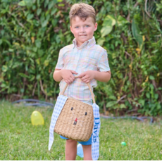 SUGAR BEE CLOTHING KIDS EASTER BASKET-BUNNY EARS-BLUE GINGHAM