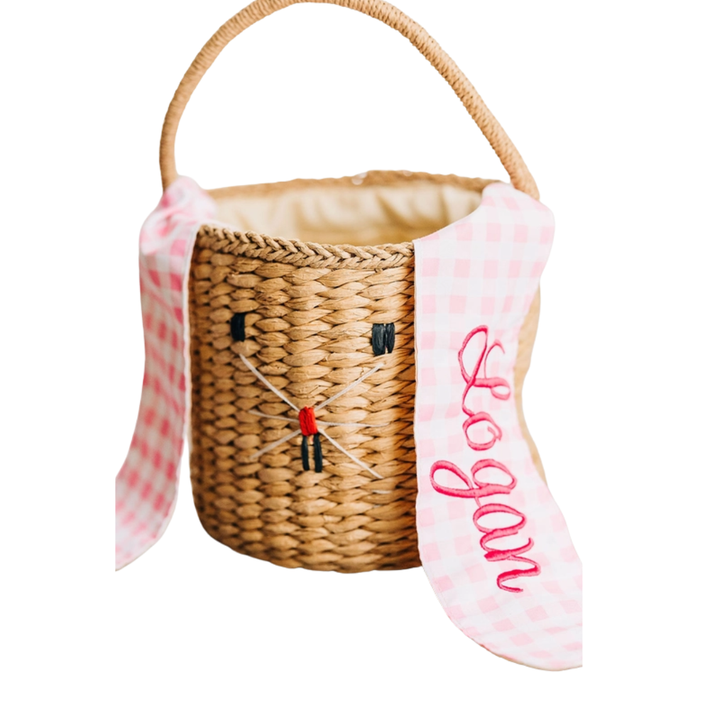 SUGAR BEE CLOTHING KIDS EASTER BASKET-BUNNY EARS-PINK GINGHAM