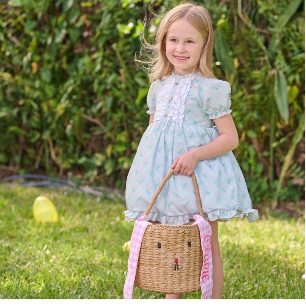 SUGAR BEE CLOTHING KIDS EASTER BASKET-BUNNY EARS-PINK GINGHAM