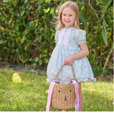 SUGAR BEE CLOTHING KIDS EASTER BASKET-BUNNY EARS-PINK GINGHAM