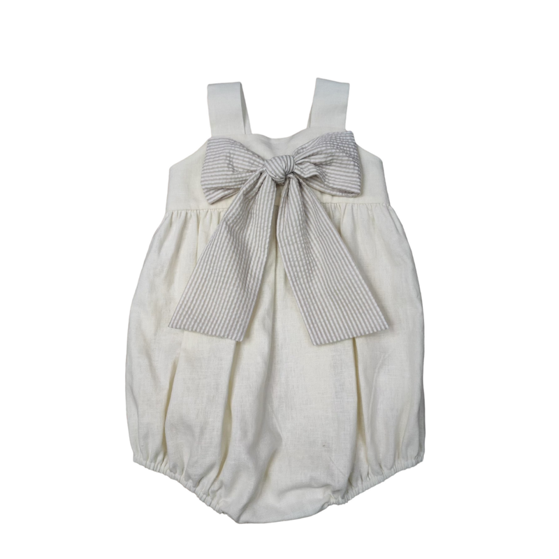 BANANA SPLIT GIRLS WHITE LINEN BOW BUBBLE