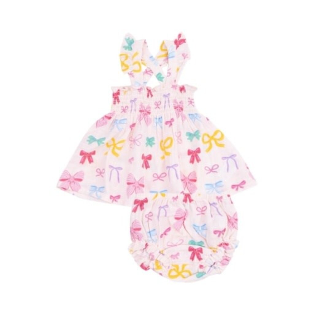 ANGEL DEAR Colorful Bows Ruffle Strap Smocked Top And Diaper Cover