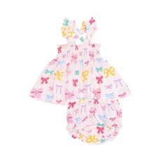 ANGEL DEAR Colorful Bows Ruffle Strap Smocked Top And Diaper Cover