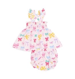 ANGEL DEAR Colorful Bows Ruffle Strap Smocked Top And Diaper Cover