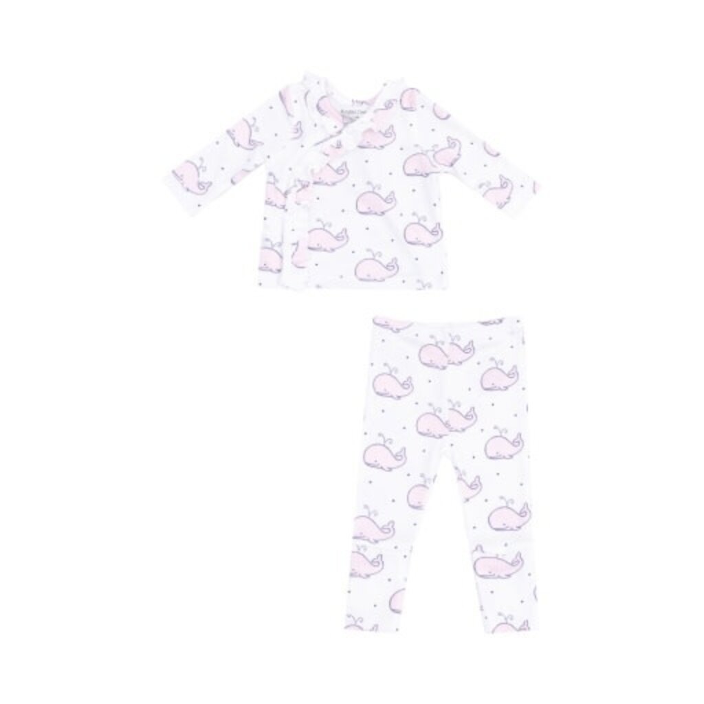 ANGEL DEAR Bubbly Whale Pink Ribbed TMH Set w/ Roll Over Cuff Pant