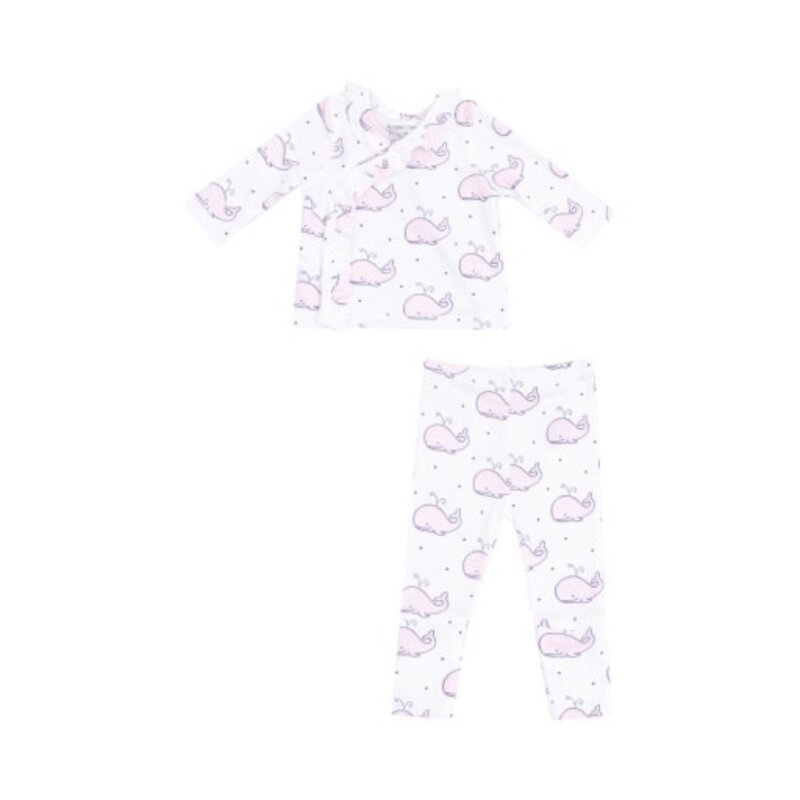 ANGEL DEAR Bubbly Whale Pink Ribbed TMH Set w/ Roll Over Cuff Pant