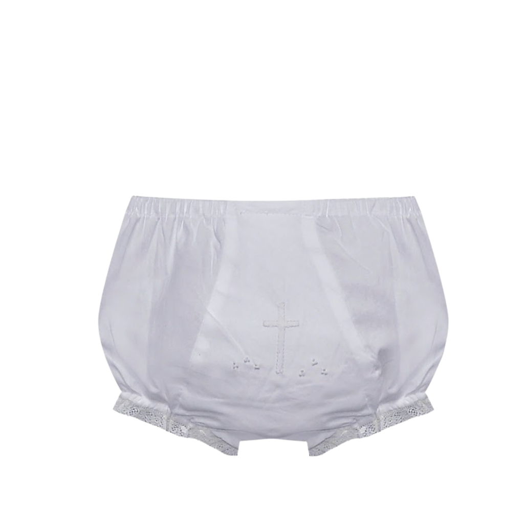 BABY SEN WHITE LANDON DIAPER COVER-ECRU CROSS