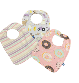 KICKEE PANTS BIB SET OF 3-CAKE POP DONUTS, STRIPES, MORNING ON THE FARM