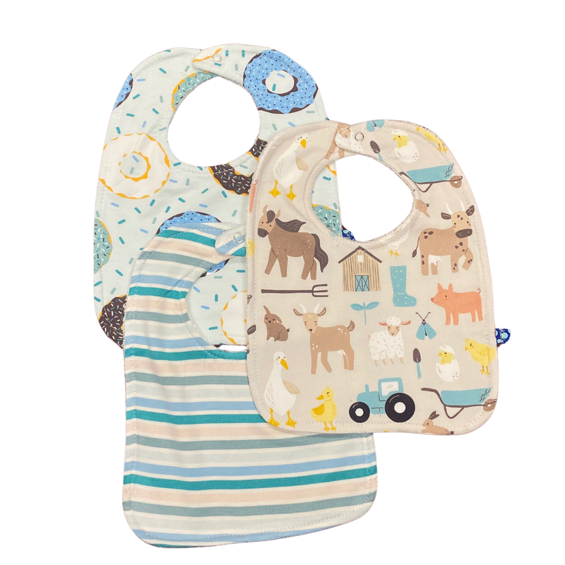 KICKEE PANTS BIB SET OF 3-DONUTS & SPRINKLES, LATTE MORNING, & STRIPES
