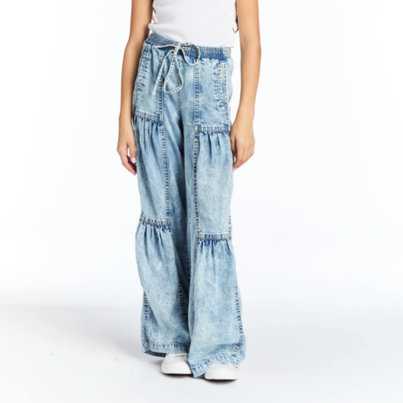 TRACTR GIRL'S DRAWSTRING TIERED PANT WIDE LEG-DK IND