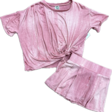 ERGE GIRLS ACID WASH TOP W/SKORT-ASHPINK