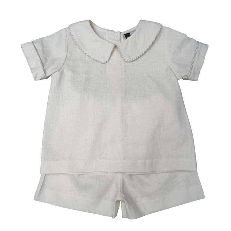 BANANA SPLIT BOYS WHITE LINEN SHORT SET