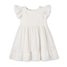 TRUFFLES RUFFLES CHARLOTTE SOFT WHITE EMB. FLUTTER SLEEVE DRESS