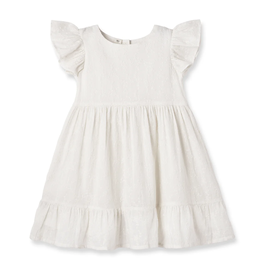 TRUFFLES RUFFLES CHARLOTTE SOFT WHITE EMB. FLUTTER SLEEVE DRESS