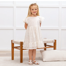 TRUFFLES RUFFLES CHARLOTTE SOFT WHITE EMB. FLUTTER SLEEVE DRESS