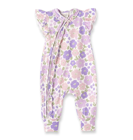 TESA BABE FLOWER FROLIC FLUTTER SLEEVE ZIPPER ROMPER