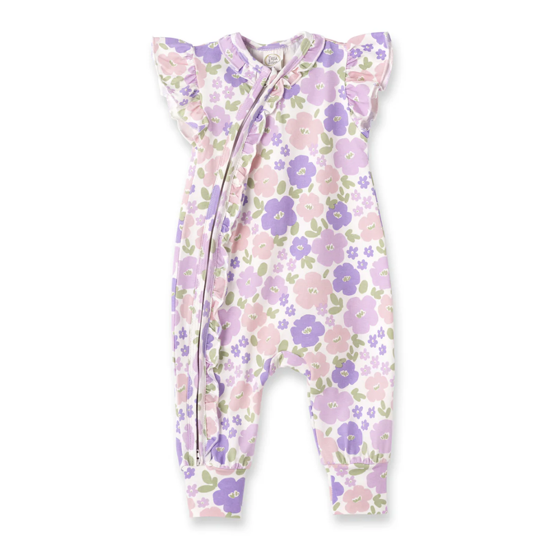 TESA BABE FLOWER FROLIC FLUTTER SLEEVE ZIPPER ROMPER