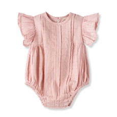TRUFFLES RUFFLES DAPHNE PINK SWISS DOT FLUTTER SLEEVE BODYSUIT
