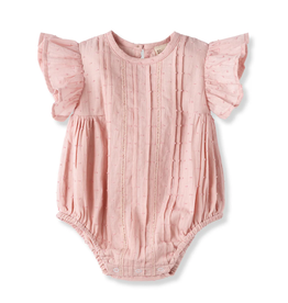 TRUFFLES RUFFLES DAPHNE PINK SWISS DOT FLUTTER SLEEVE BODYSUIT