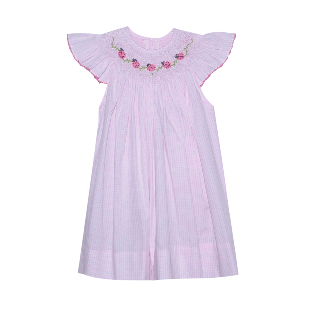 BABY SEN PINK GEORGETTE ANGEL BISHOP DRESS-LADYBUGS