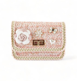DOE A DEAR FLORAL & CHARMS TWEED PURSE-PINK