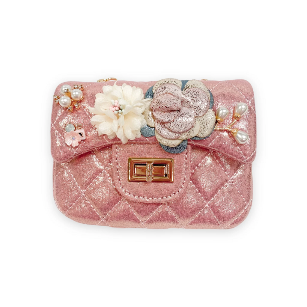 DOE A DEAR FLORAL SHINY QUILTED PURSE-PK BUBBLEGUM