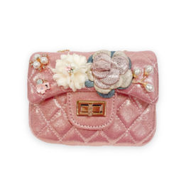 DOE A DEAR FLORAL SHINY QUILTED PURSE-PK BUBBLEGUM