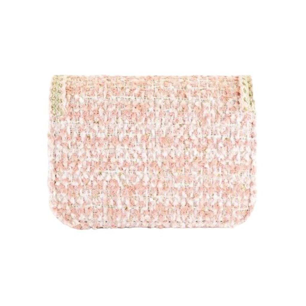DOE A DEAR FLORAL & CHARMS TWEED PURSE-PINK