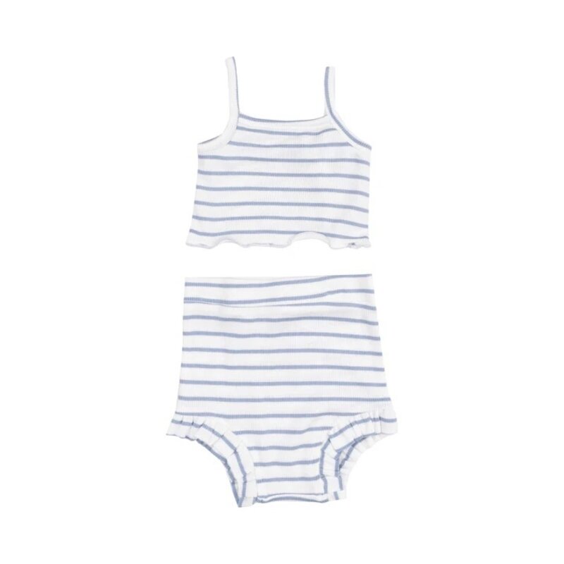 ANGEL DEAR French Stripe Dusty Blue Tank Top & High Waisted Short