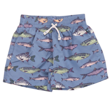 PINK CHICKEN boys swim trunk - bluestone multi fishies