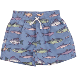 PINK CHICKEN boys swim trunk - bluestone multi fishies
