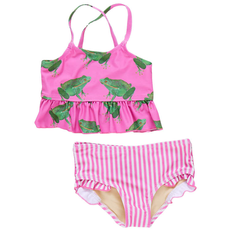 PINK CHICKEN girls joy tankini - magenta pink frogs