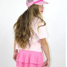 PAPER FLOWER TENNIS SKIRT W/PLEATS BACK SHORT UNDERLAY-PK COSMOS