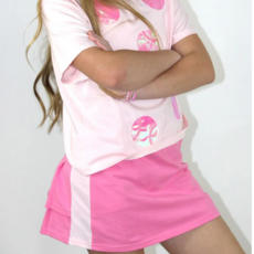 PAPER FLOWER TENNIS SKIRT W/PLEATS BACK SHORT UNDERLAY-PK COSMOS