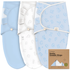 KEABABIES 3PK SOOTHE BABY SWADDLES 0-3M-ABC LAND CLOUD