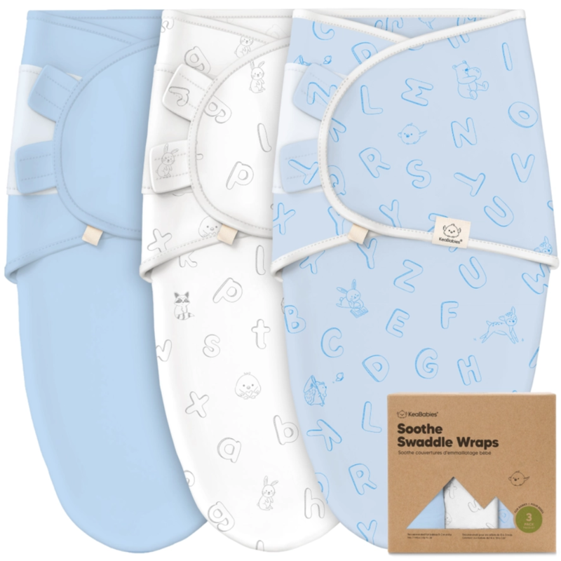 KEABABIES 3-PK SOOTHE BABY SWADDLES/0-3M ABC LAND CLOUD