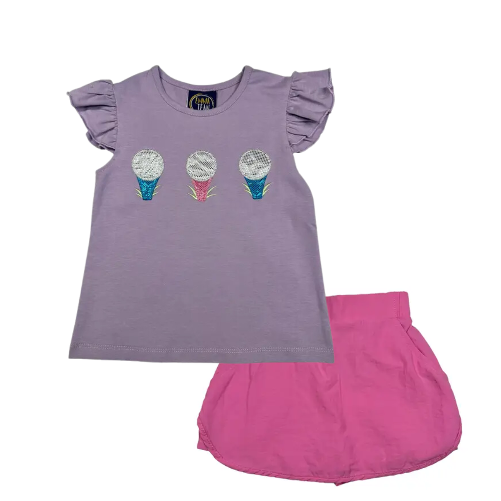 EMMA JEAN KIDS GOLF APPLIQUE A/S SHIRT W/KINSLEY PINK SKORTS