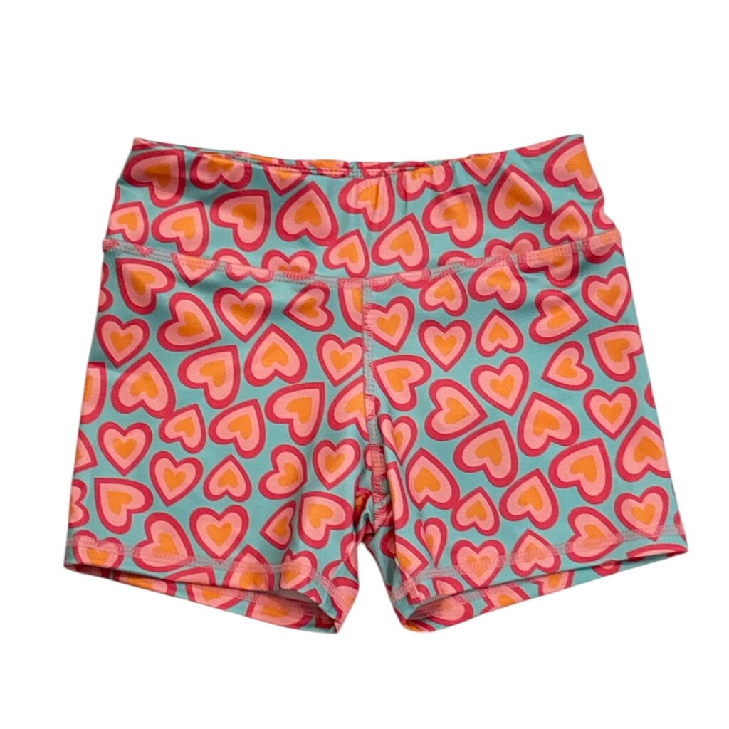 HONESTY CARTWHEEL SHORTS-TURQ/PINK HEARTS