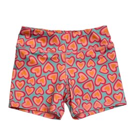 HONESTY CARTWHEEL SHORTS-TURQ/PINK HEARTS