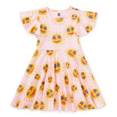 FLUTTER SLEEVE TWIRL DRESS