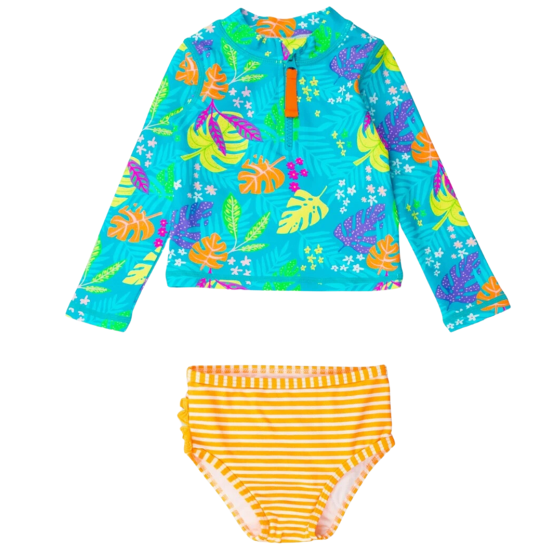RuffleButts + RuggedButts Long Sleeve Zipper Rash Guard 2-Piece