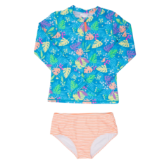 RuffleButts + RuggedButts Girls Long Sleeve Zipper Rash Guard 2-Piece