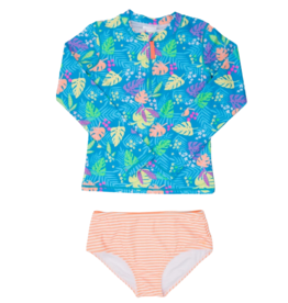 RuffleButts + RuggedButts Girls Long Sleeve Zipper Rash Guard 2-Piece