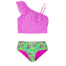 RuffleButts + RuggedButts Girls One Shoulder Ruffle Tankini