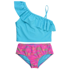 RuffleButts + RuggedButts Girls One Shoulder Ruffle Tankini