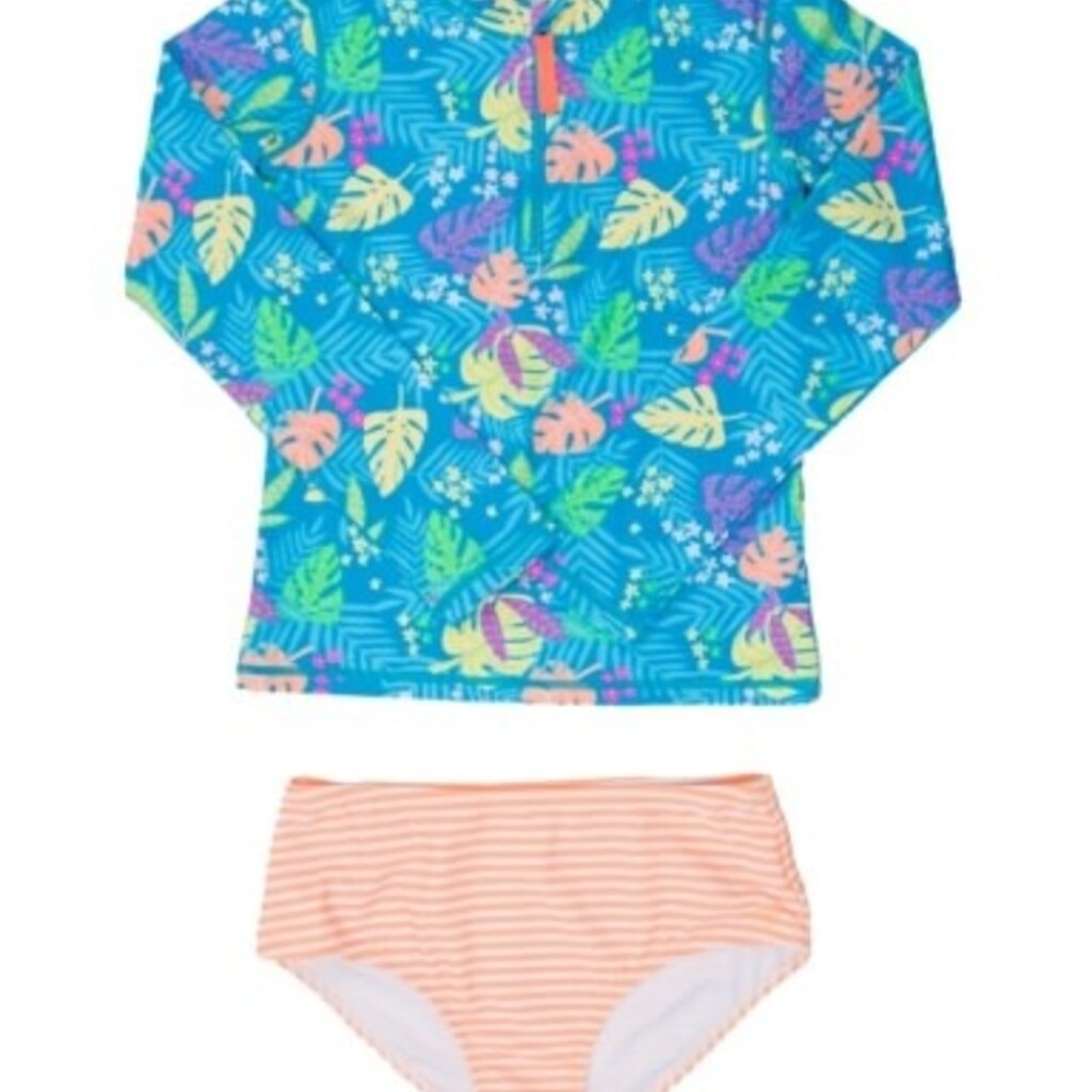RuffleButts + RuggedButts Girls Long Sleeve Zipper Rash Guard 2-Piece