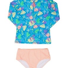 RuffleButts + RuggedButts Girls Long Sleeve Zipper Rash Guard 2-Piece