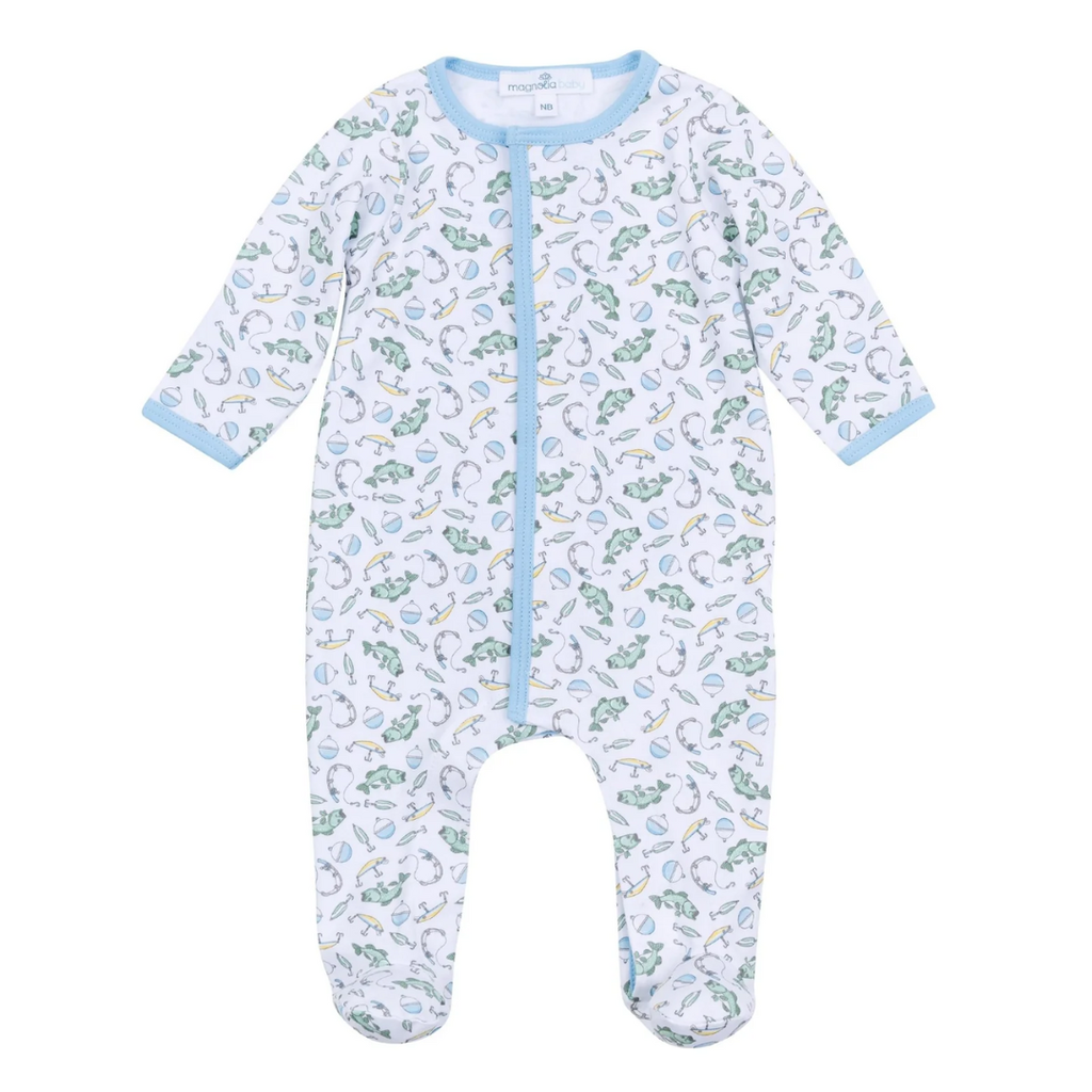MAGNOLIA BABY HOOK, LINE AND SINKER PRINTED ZIPPER FOOTIE