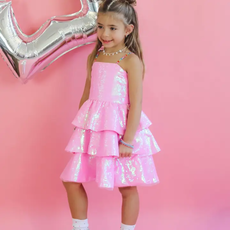 ELLIE AND MILA GIRLS PINK SEQUIN GEM DRESS